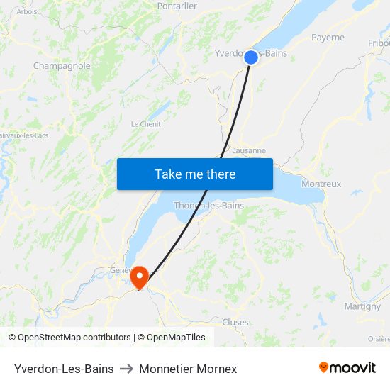 Yverdon-Les-Bains to Monnetier Mornex map