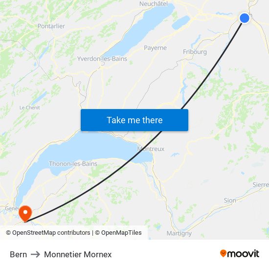 Bern to Monnetier Mornex map