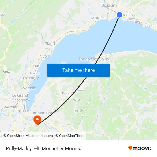 Prilly-Malley to Monnetier Mornex map