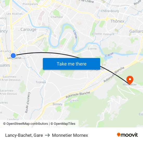 Lancy-Bachet, Gare to Monnetier Mornex map