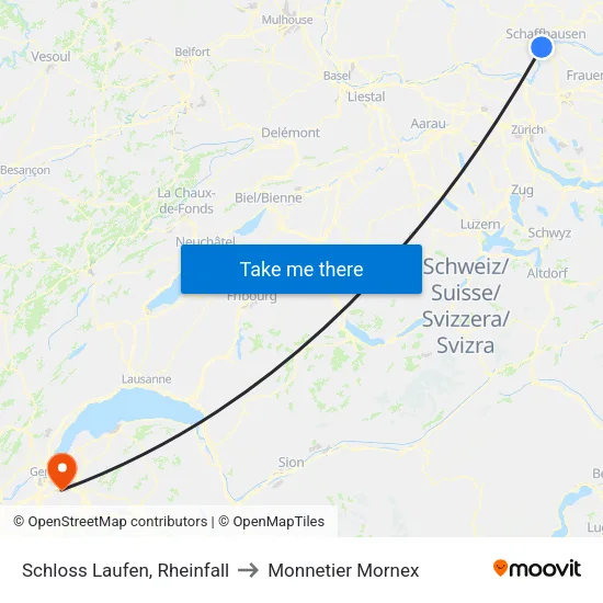 Schloss Laufen, Rheinfall to Monnetier Mornex map