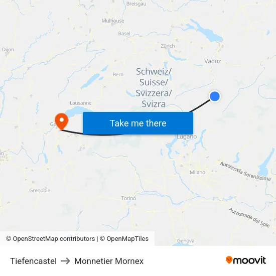 Tiefencastel to Monnetier Mornex map