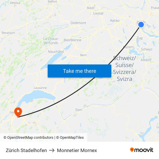 Zürich Stadelhofen to Monnetier Mornex map