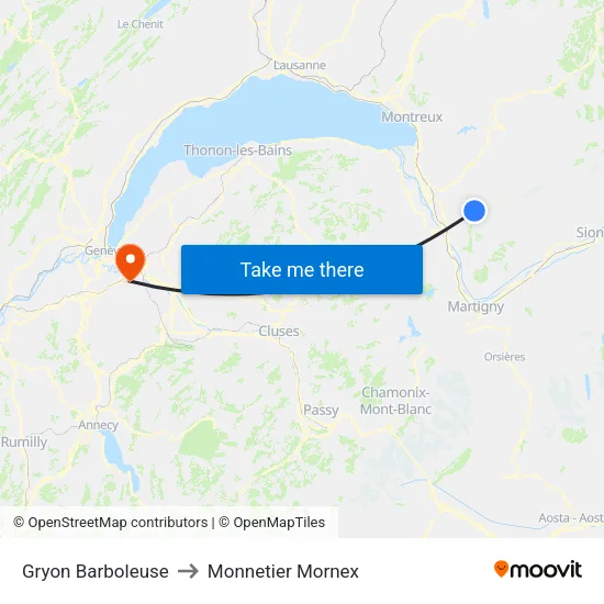 Gryon Barboleuse to Monnetier Mornex map