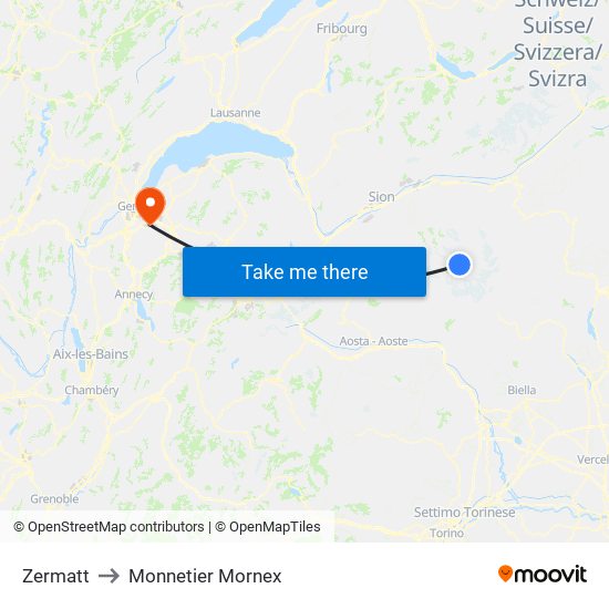 Zermatt to Monnetier Mornex map