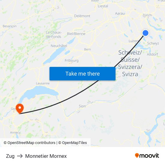 Zug to Monnetier Mornex map