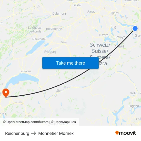 Reichenburg to Monnetier Mornex map