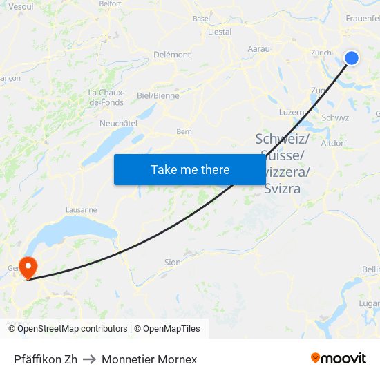 Pfäffikon Zh to Monnetier Mornex map