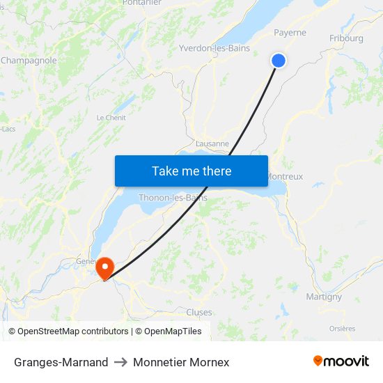 Granges-Marnand to Monnetier Mornex map