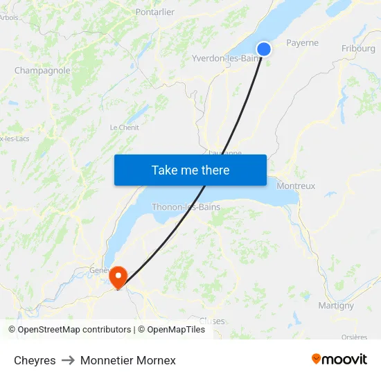 Cheyres to Monnetier Mornex map