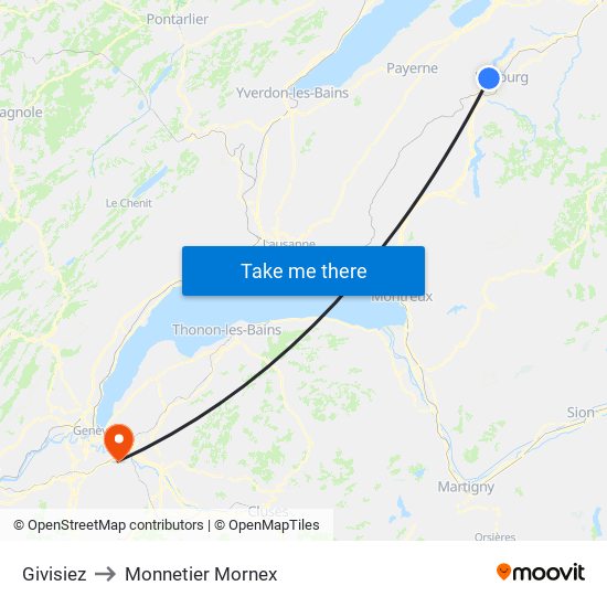 Givisiez to Monnetier Mornex map