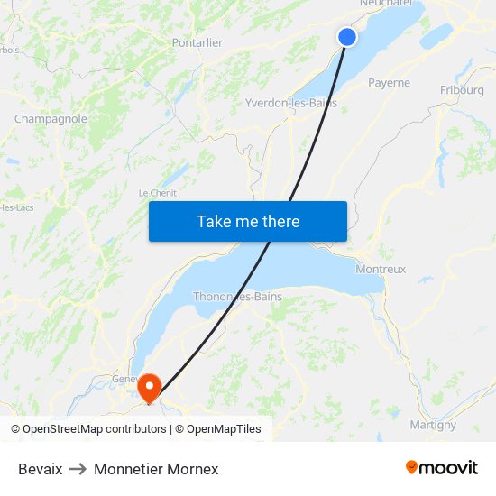 Bevaix to Monnetier Mornex map