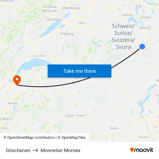 Göschenen to Monnetier Mornex map