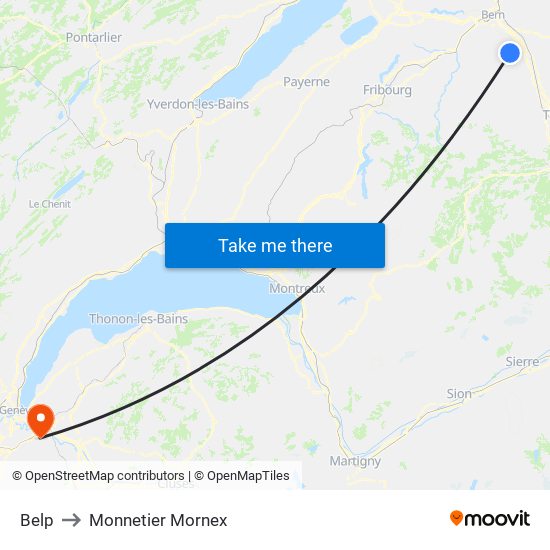 Belp to Monnetier Mornex map