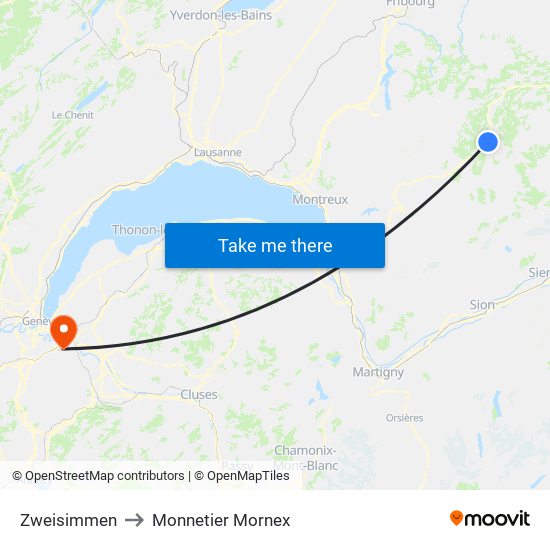 Zweisimmen to Monnetier Mornex map