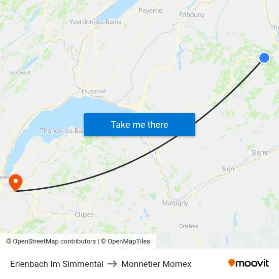 Erlenbach Im Simmental to Monnetier Mornex map