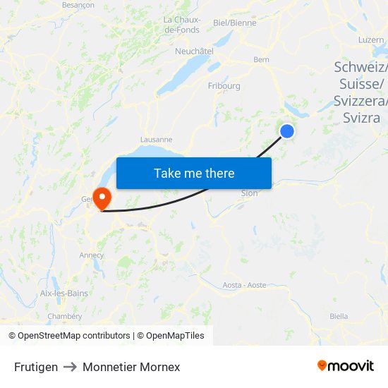 Frutigen to Monnetier Mornex map