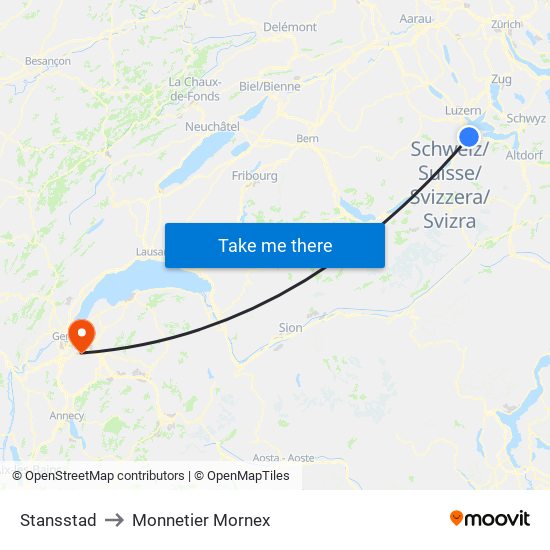 Stansstad to Monnetier Mornex map