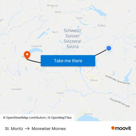 St. Moritz to Monnetier Mornex map