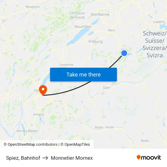 Spiez, Bahnhof to Monnetier Mornex map