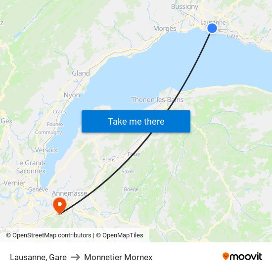 Lausanne, Gare to Monnetier Mornex map