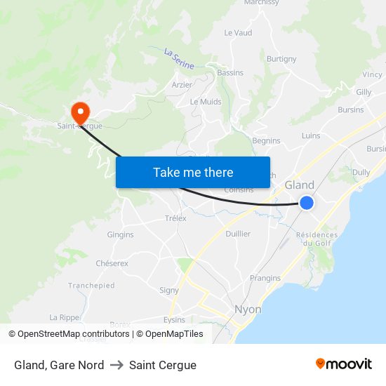 Gland, Gare Nord to Saint Cergue map
