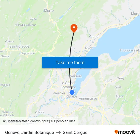 Genève, Jardin Botanique to Saint Cergue map