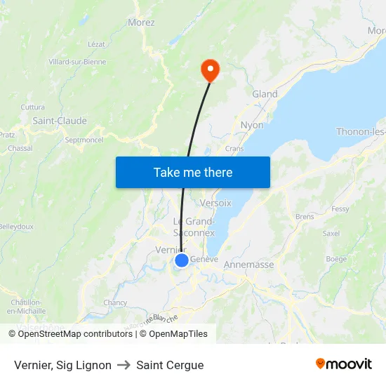 Vernier, Sig Lignon to Saint Cergue map