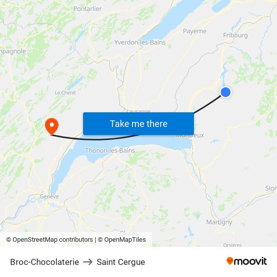 Broc-Chocolaterie to Saint Cergue map