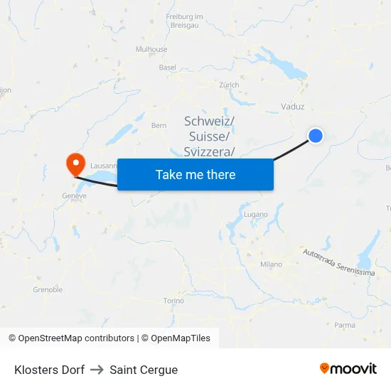 Klosters Dorf to Saint Cergue map
