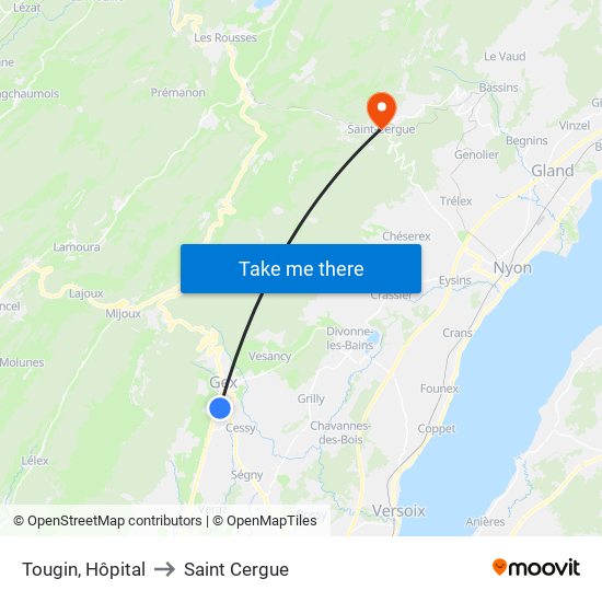 Tougin, Hôpital to Saint Cergue map