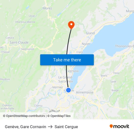 Genève, Gare Cornavin to Saint Cergue map