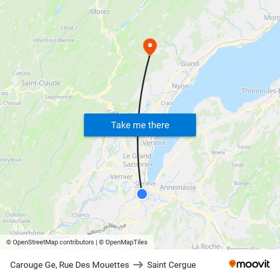Carouge Ge, Rue Des Mouettes to Saint Cergue map