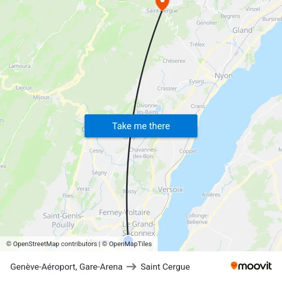 Genève-Aéroport, Gare-Arena to Saint Cergue map