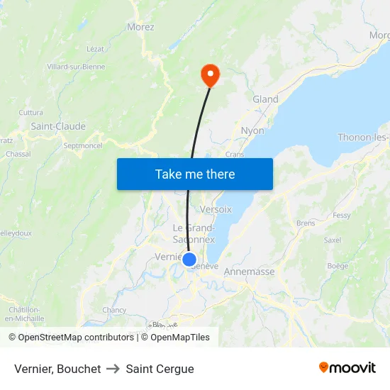 Vernier, Bouchet to Saint Cergue map