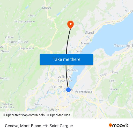 Genève, Mont-Blanc to Saint Cergue map