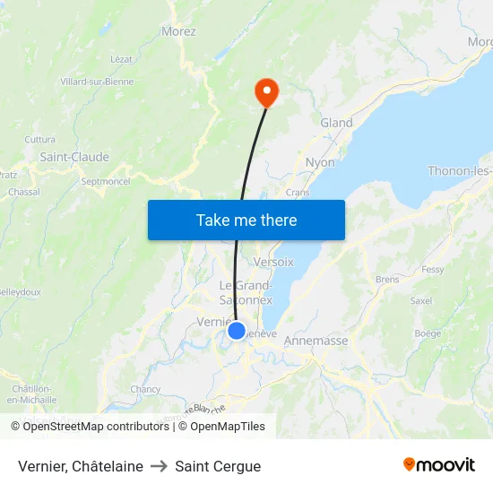 Vernier, Châtelaine to Saint Cergue map