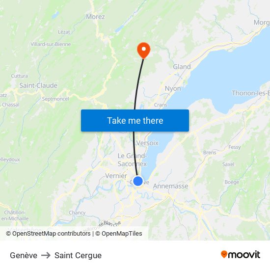 Genève to Saint Cergue map