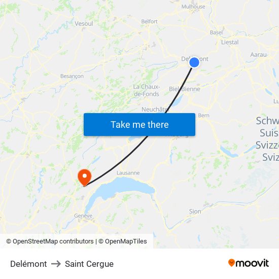 Delémont to Saint Cergue map
