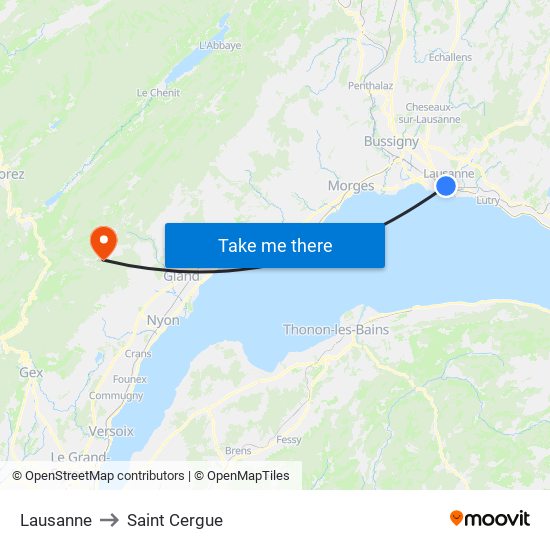 Lausanne to Saint Cergue map
