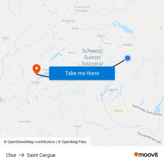 Chur to Saint Cergue map