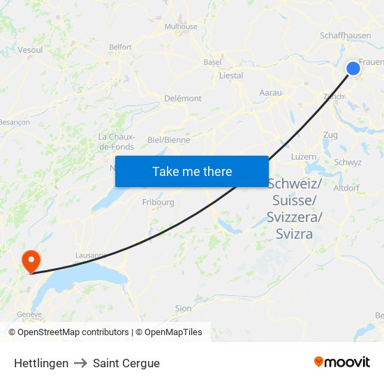 Hettlingen to Saint Cergue map