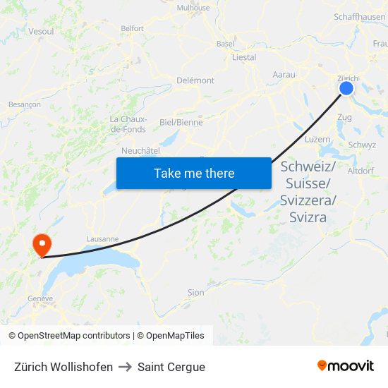 Zürich Wollishofen to Saint Cergue map