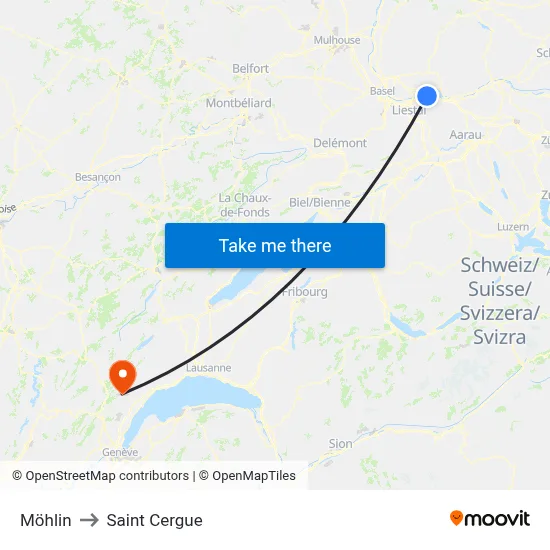 Möhlin to Saint Cergue map