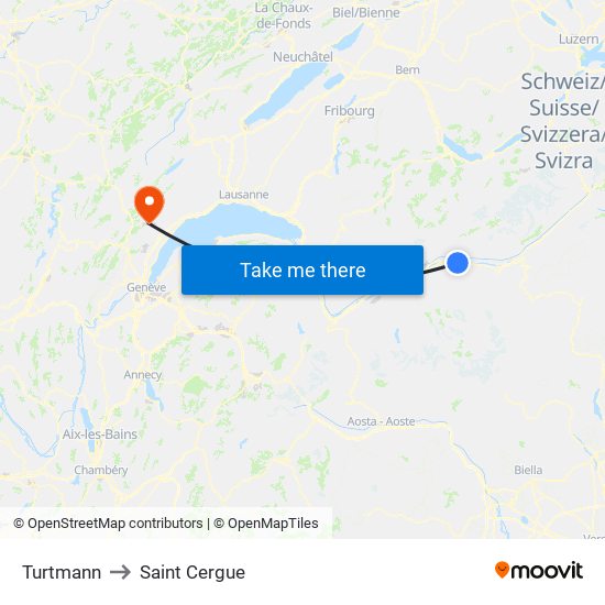 Turtmann to Saint Cergue map