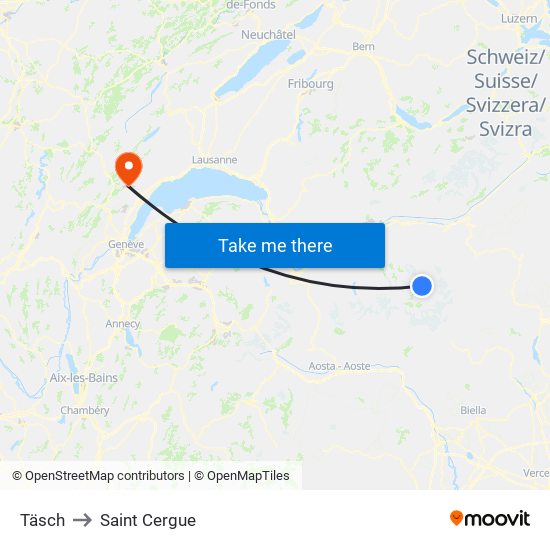 Täsch to Saint Cergue map