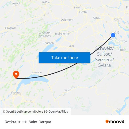 Rotkreuz to Saint Cergue map