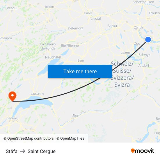 Stäfa to Saint Cergue map