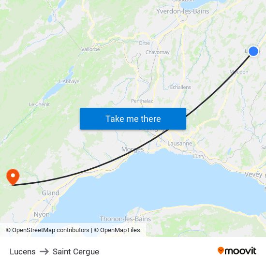 Lucens to Saint Cergue map