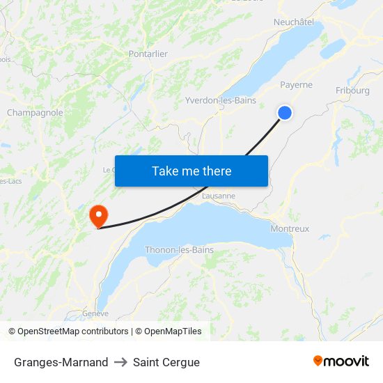 Granges-Marnand to Saint Cergue map